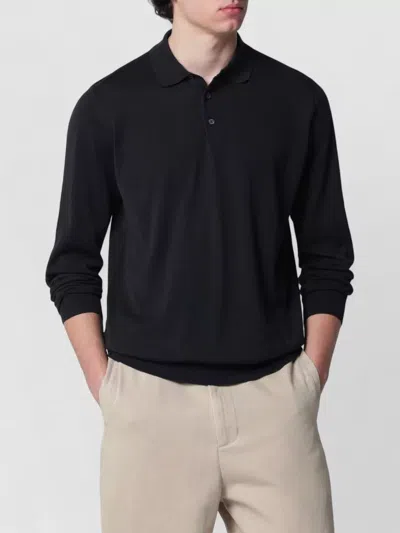 Drumohr Long Sleeve Polo Shirt Straight Cut In Black