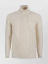 Drumohr Long Sleeve Turtleneck Cable Knit Sweater In Neutral