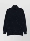 Drumohr Long Sleeve Turtleneck Speckled Knit Sweater In Blue