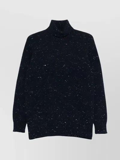 Drumohr Long Sleeve Turtleneck Speckled Knit Sweater In Blue