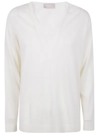 Drumohr Long Sleeve V-neck  Extrafine Sweater In White