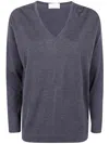 Drumohr Long Sleeve V-neck  Extrafine Sweater In Blue
