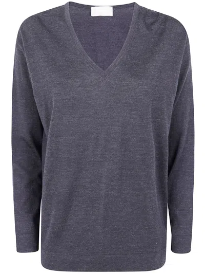 Drumohr Long Sleeve V-neck  Extrafine Sweater In Blue