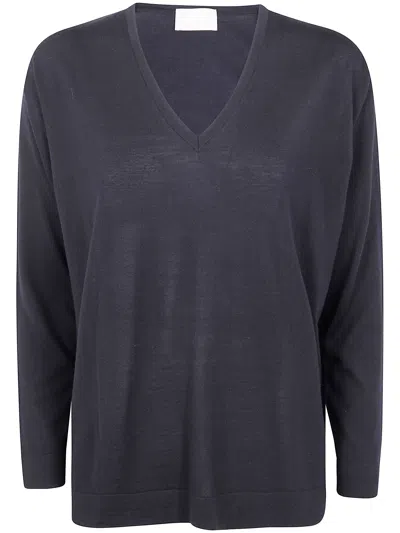 Drumohr Long Sleeve V-neck  Extrafine Sweater In Black