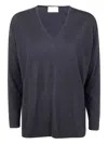 Drumohr Long Sleeve V-neck Extrafine Sweater In Blue