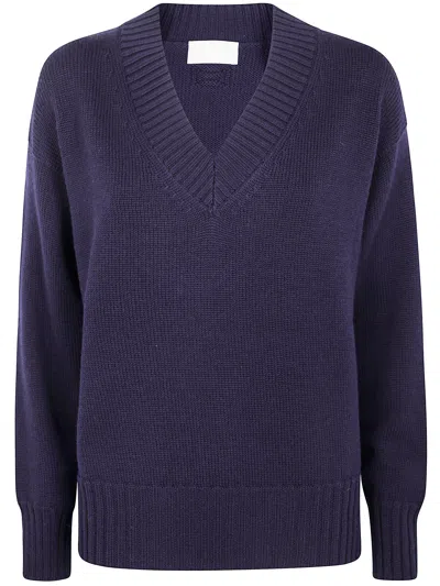 Drumohr Long Sleeve V Neck Sweat In Blue