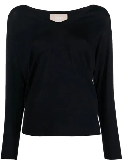 Drumohr Long Sleeve V-neck Sweater In Blue