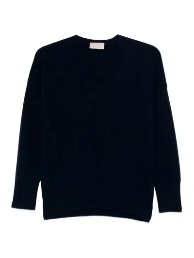 Drumohr Long Sleeve V-neck Sweater In Blue