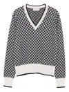 Drumohr Geometric-pattern V-neck Cashmere Sweater In Gray