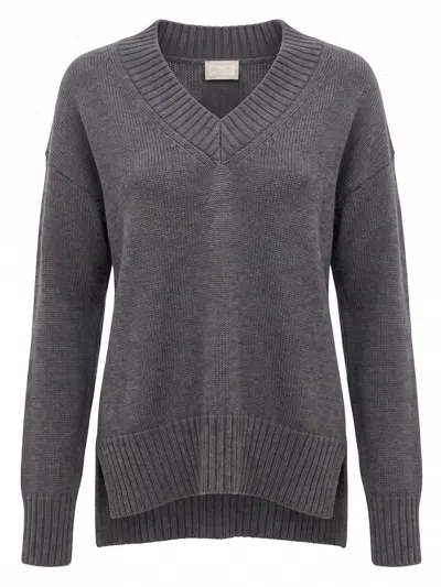 Drumohr Long Sleeve V-neck Sweater In Gray