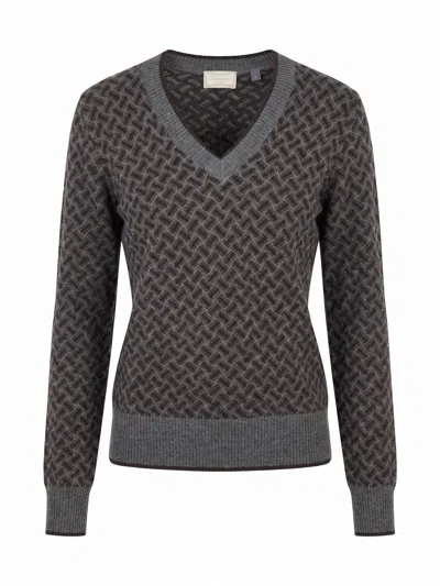 Drumohr Long Sleeve V-neck Sweater In Gray