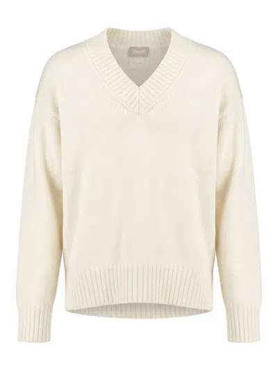 Drumohr Long Sleeve V-neck Sweater In White