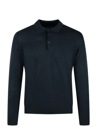 Drumohr Long Sleeved Cotton Polo Shirt In Black