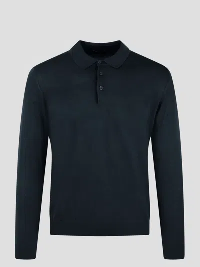 Drumohr Long Sleeved Cotton Polo Shirt In Black