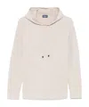 Drumohr Ribbed Textured Hoodie With Drawstring Hood In Neutral