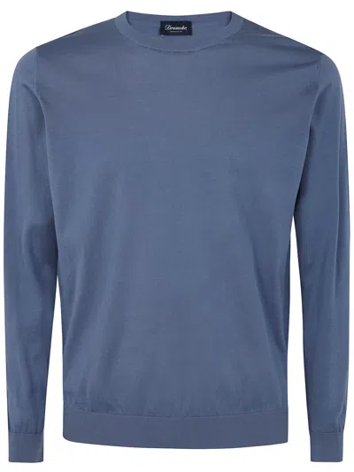 Drumohr Long Sleeves Round Neck Sweater In Blue