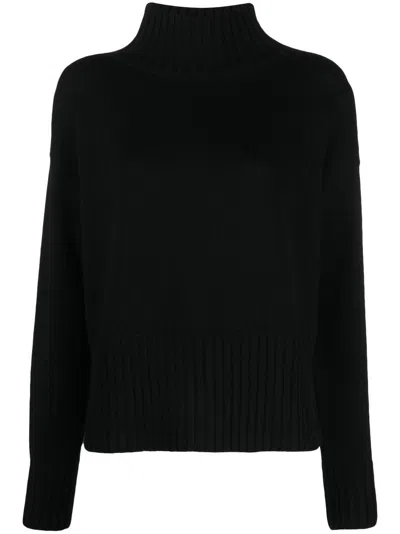 Drumohr Long Sleeve Oversize Turtle-neck Sweater In Black
