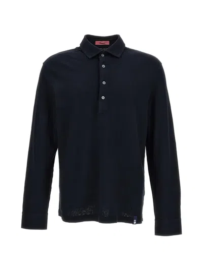 Drumohr Long-sleeve Polo Shirt In Blue