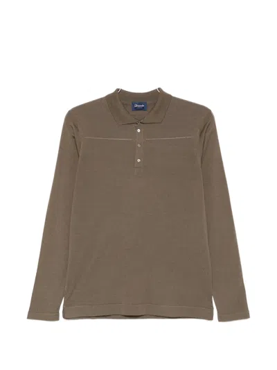 Drumohr Long-sleeve Polo Shirt In Brown