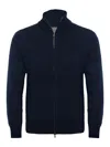 Drumohr Full Zip High Collar Ribbed Sweater In Blue