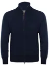 Drumohr Full Zip High Collar Ribbed Sweater In Blue