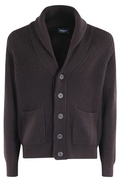 Drumohr Buttoned Shawl-collar Cardigan In Brown