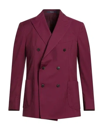 Drumohr Man Blazer Burgundy Size 44 Virgin Wool, Cotton, Silk In Red