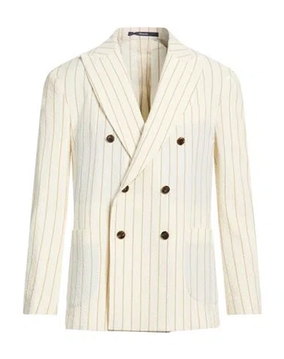 Drumohr Man Blazer Ivory Size 44 Cotton, Elastane In White