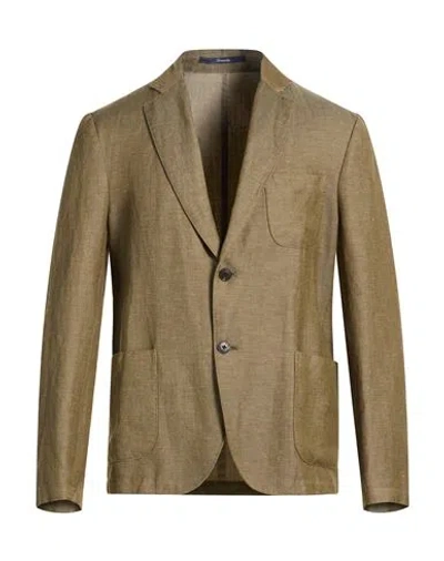 Drumohr Man Blazer Military Green Size 44 Virgin Wool, Hemp In Brown