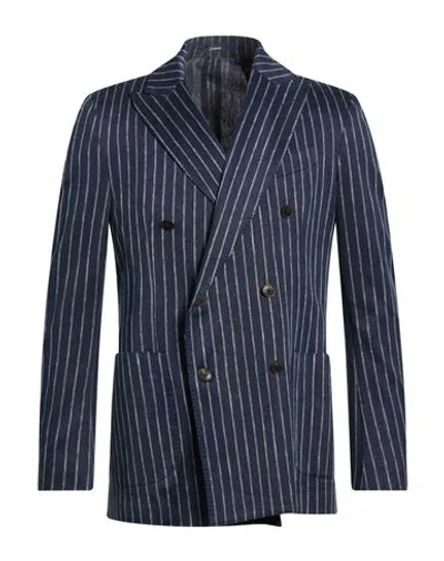Drumohr Man Blazer Navy Size 46 Cotton, Linen In Blue