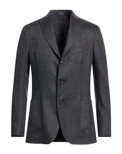 Drumohr Man Blazer Navy Size 46 Linen In Black