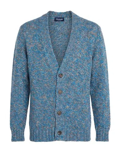 Drumohr Man Cardigan Azure Size 34 Cotton In Blue