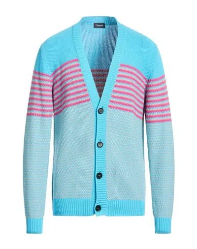 Drumohr Man Cardigan Azure Size 40 Cotton In Blue