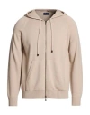 Drumohr Man Cardigan Beige Size 42 Merino Wool In Nude