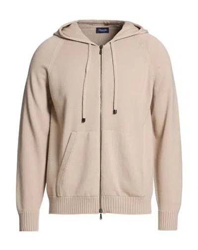 Drumohr Man Cardigan Beige Size 42 Merino Wool In Nude