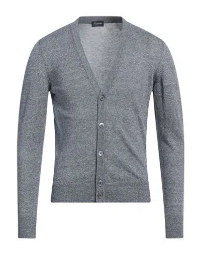 Drumohr Man Cardigan Blue Size 40 Linen, Paper In Gray