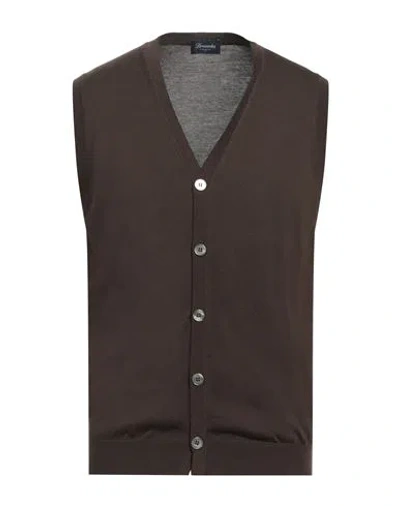 Drumohr Man Cardigan Brown Size 40 Cotton In Brown