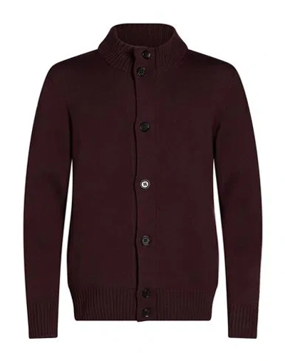 Drumohr Man Cardigan Burgundy Size 40 Merino Wool In Red