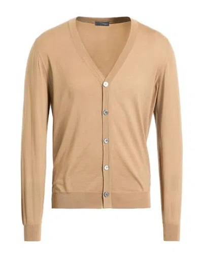 Drumohr Man Cardigan Camel Size 46 Super 140s Wool In Neutral