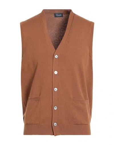 Drumohr Man Cardigan Camel Size 48 Cashmere In Brown