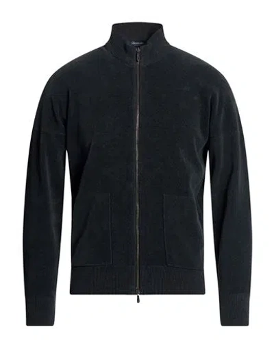 Drumohr Man Cardigan Charcoal Size 44 Cotton, Virgin Wool In Black