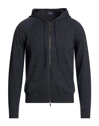 Drumohr Man Cardigan Charcoal Size 44 Merino Wool In Black