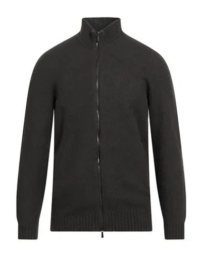 Drumohr Man Cardigan Charcoal Size 46 Lambswool In Gray