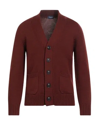 Drumohr Man Cardigan Chocolate Brown Size 40 Merino Wool