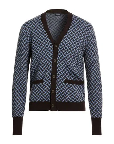 Drumohr Man Cardigan Dark Brown Size 40 Cashmere In Blue