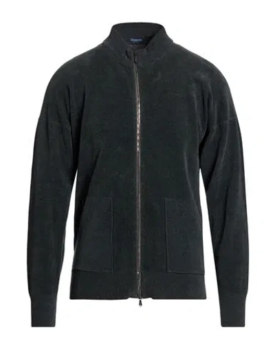 Drumohr Man Cardigan Dark Green Size 42 Cotton, Virgin Wool In Black
