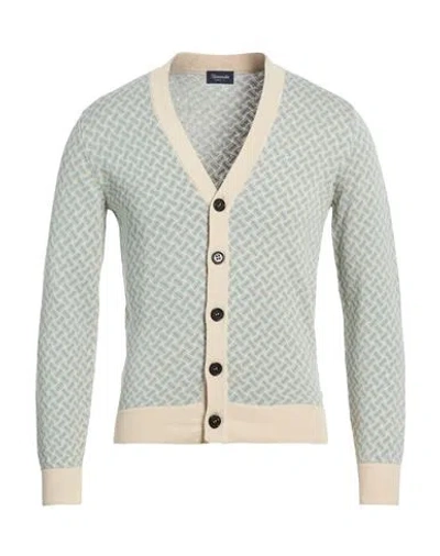 Drumohr Man Cardigan Light Blue Size 40 Cotton, Linen In Green