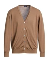 Drumohr Man Cardigan Light Brown Size 44 Cotton