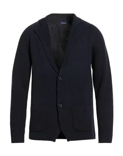 Drumohr Man Cardigan Midnight Blue Size 42 Cotton In Black