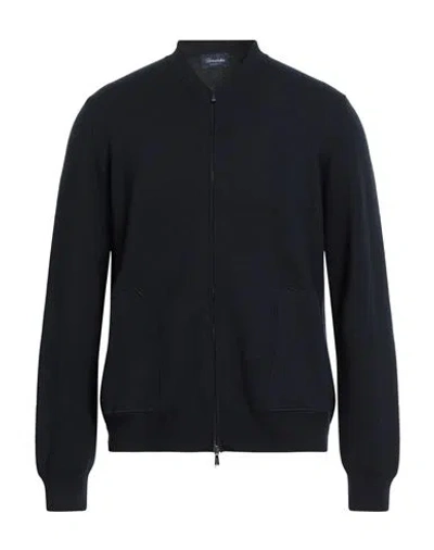 Drumohr Man Cardigan Midnight Blue Size 44 Merino Wool In Black